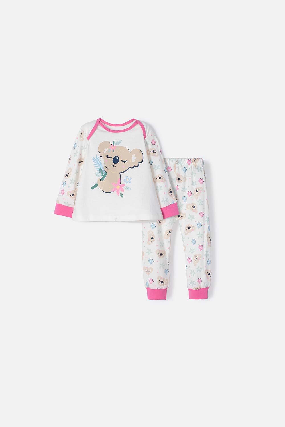 Pijama de LittleMic marfil y rosada de pantalón largo para bebé niña 3-6-0
