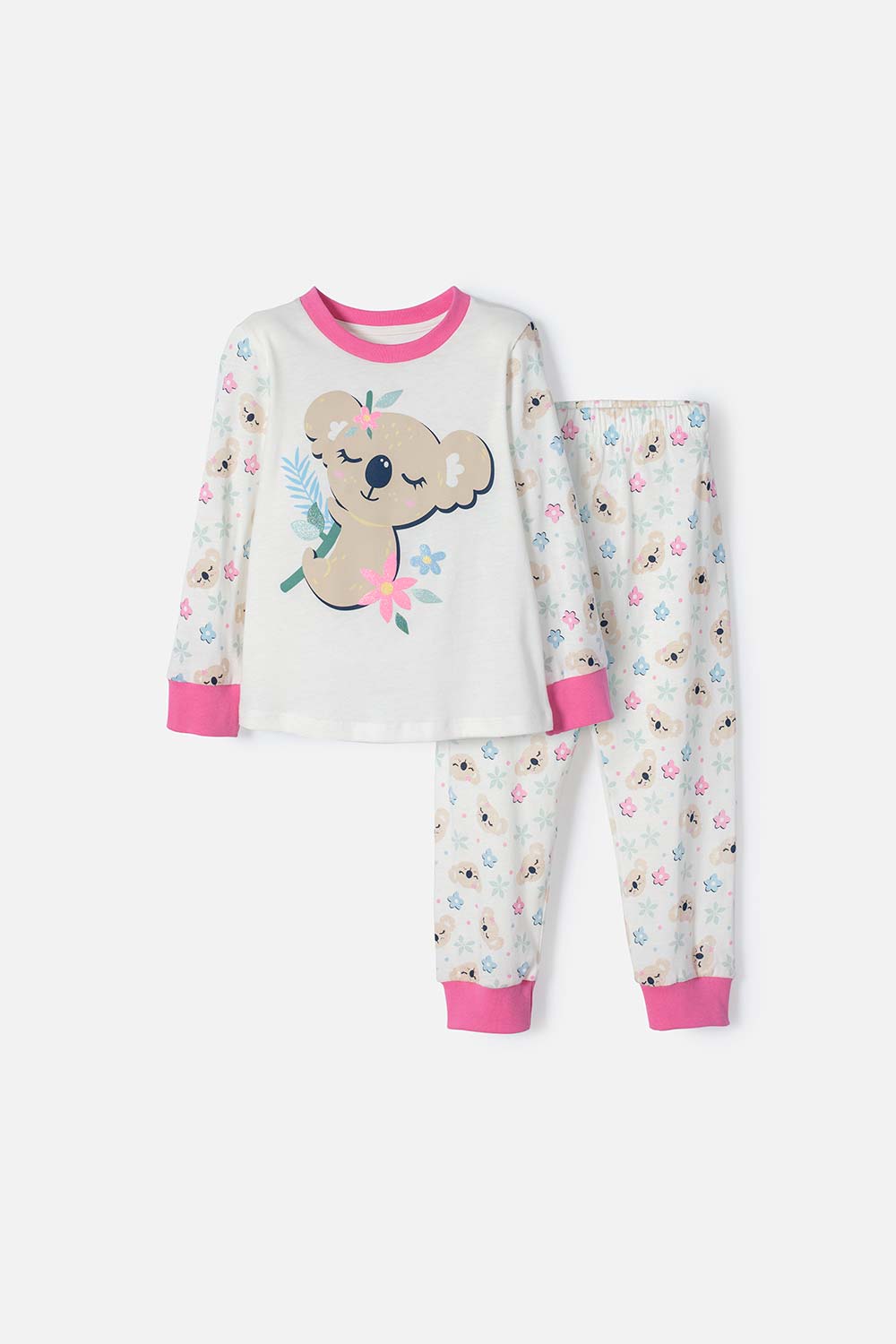 Pijama de Littlemic con pantalón largo marfil y rosado para niña 2T a 5T 2T-0