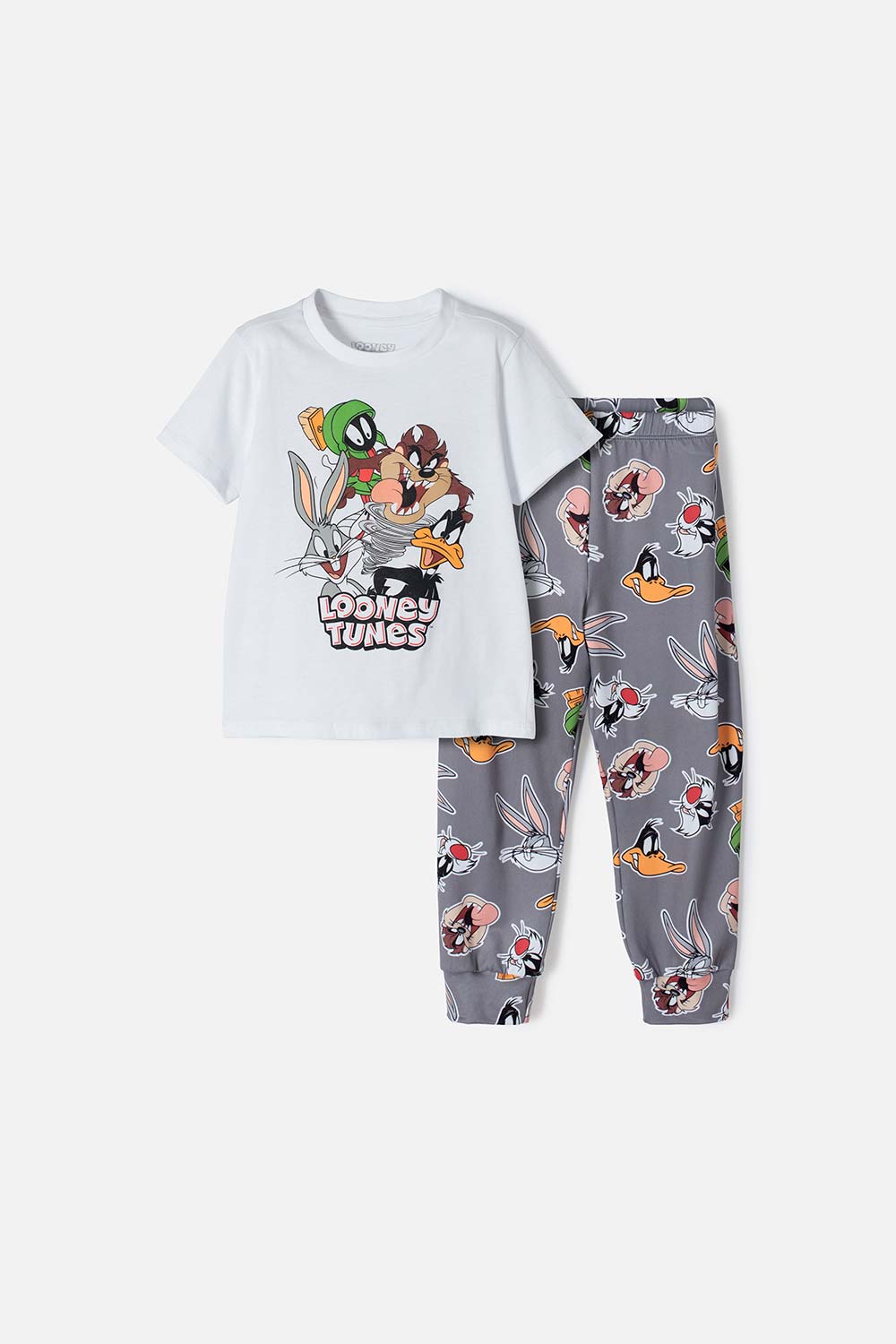 Pijama de los Looney Tunes blanca y gris manga corta para niño 2T a 5T 2T-0