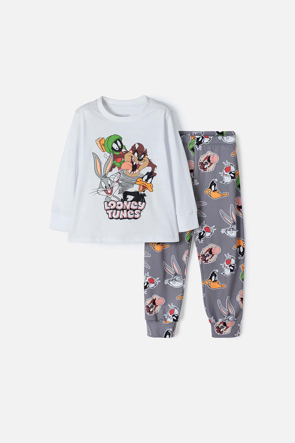 Pijama de los Looney Tunes blanca y gris manga larga para niño 2T a 5T 2T-0